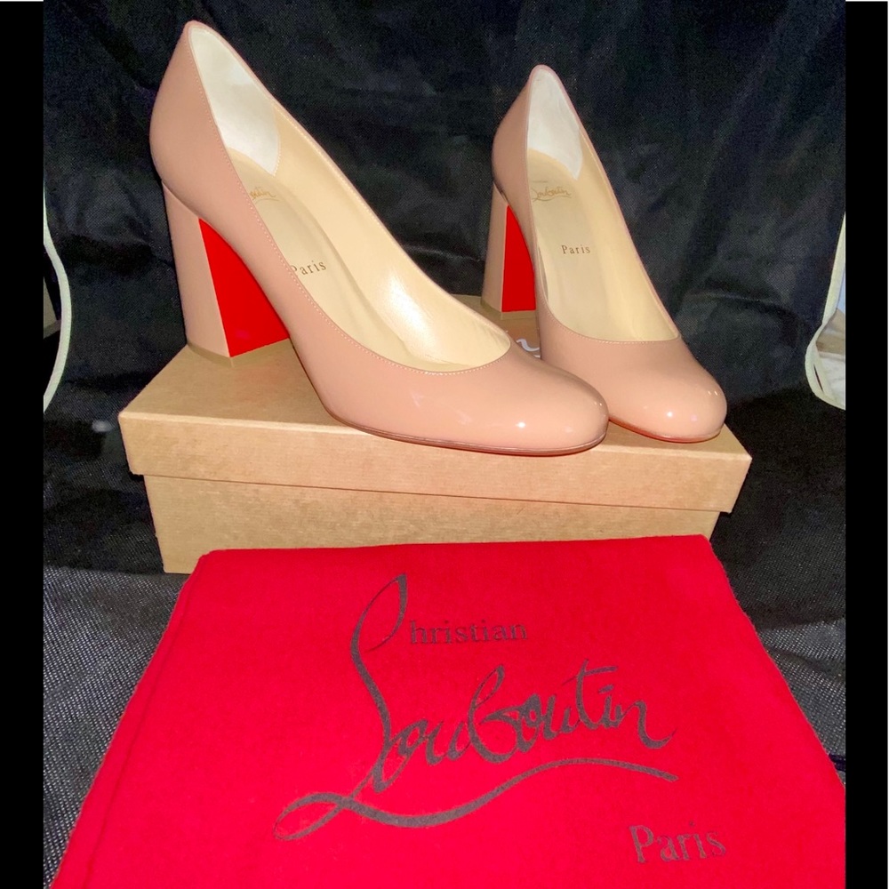 Christian Louboutin Baobab Block Heel Pump in Nude